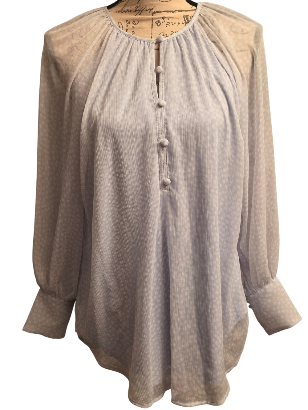 LC Lauren Conrad Light Blue Textured Sheer Sleeve Button-Front Peasant Blouse XS